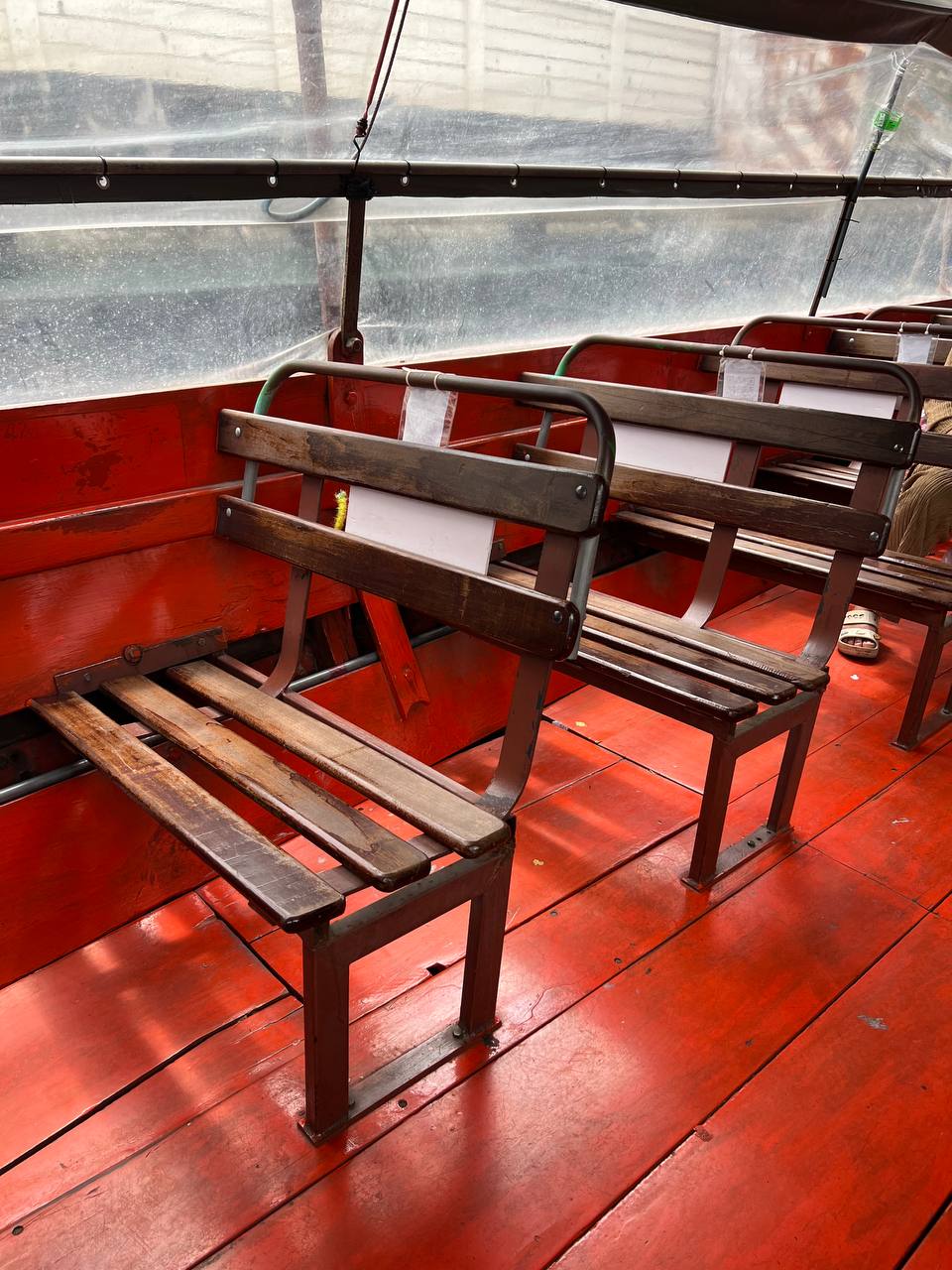 Orange life jackets on the Chao Phraya Express Boat